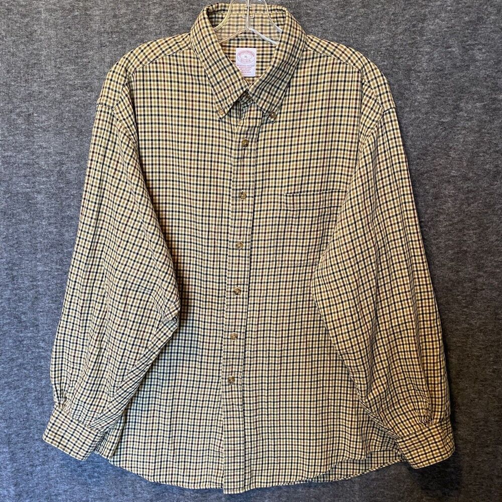 Brooks Brothers Cotton Wool‎ Blend Flannel Shirt Mens XL Brown Plaid Button Down